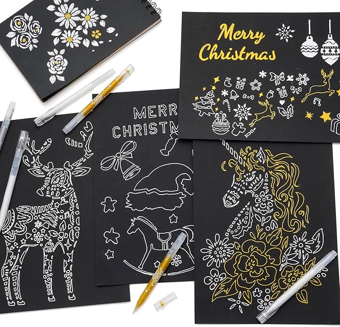 YUANCHENG Gold Silver White Gel Pens, 4 Pack,0.8 mm Extra Fine Point Gel Ink Pens.Suitable for Black Paper Drawing,Card Making,Artists Drawing. Sketching,White Gel Pen for Art Highlight