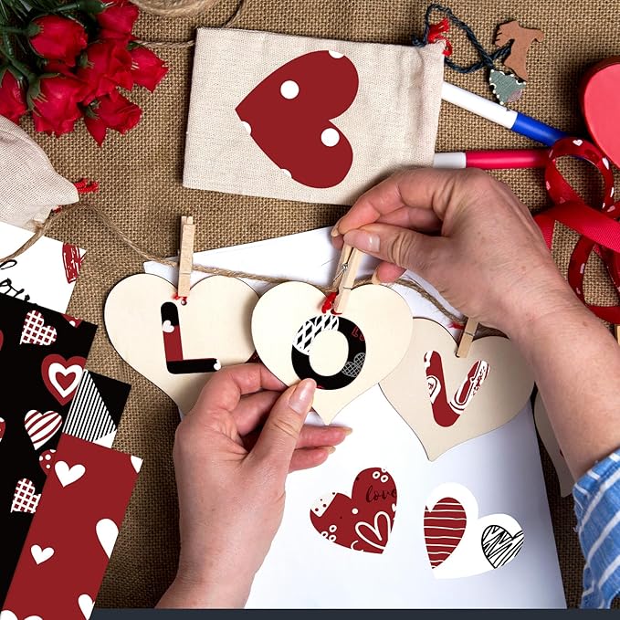 Valentines Pattern Paper Double Sided Valentine Decorative Scrapbook Craft Paper,Love Heart Red Black Cardstock for Valentines Craft Supplies Card Making Scrapbook(12 Design,24 Sheet,11 x 11 Inch)