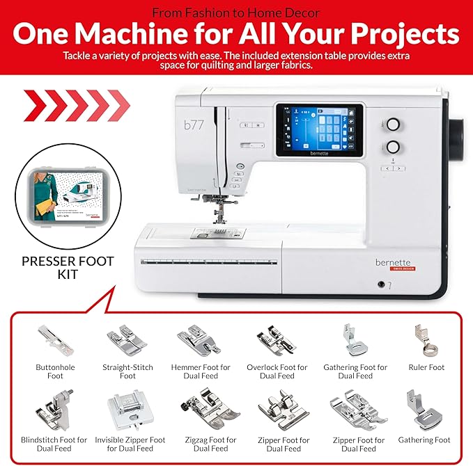 Bernette B77 Sewing and Quilting Machine - Ideal for Beginners, Heavy Duty with 60 pcs Northern Lights Threads Bundle Suitable for experts and beginners