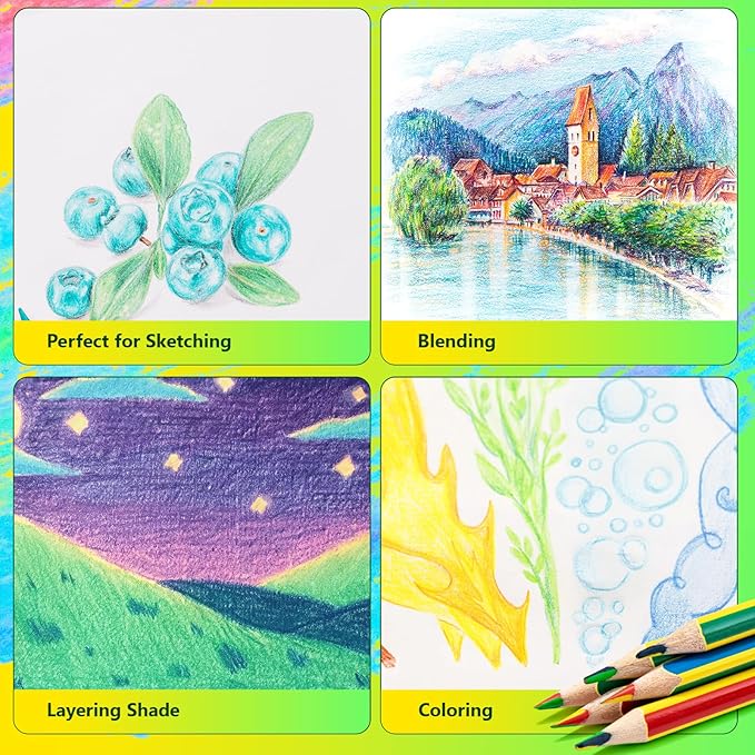 M&G Stocking Stuffers 6 PCS Rainbow Pencil Multicolored 4 in 1 Rainbow Colored Pencils, Christmas Gift Drawing Pencil for Adults & Artists
