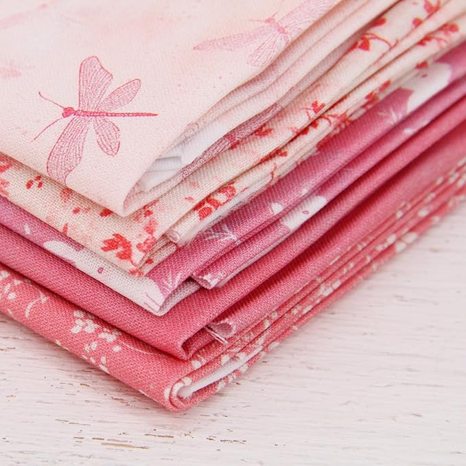 Threadart Exclusive 5 Fat Quarter Bundles - Light Pink Vintage Prints 100% Cotton Fabric - Premium 100% Cotton Quilting Fabric - No Duplicates - Full Size Fat Quarters 18"x21" - Light Pink