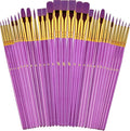 Paint Brushes Set, 30 Pcs Paint Brushes for Acrylic Painting, Watercolor Acrylic Oil Paint Brush, Artist Paintbrushes for Body Face Rock Canvas, Adult Drawing Arts Crafts Supplies, Purple