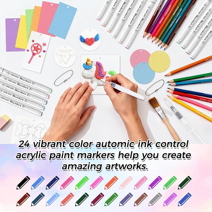 YUANNA 95 Pcs Magic Foam Texture Painting Kit, 3D Magic Puffy Paint Kits with 24 Acrylic Paint Markers & 45 Pcs Foam Texture Paper...DIY Bubble Drawing Art Supplies