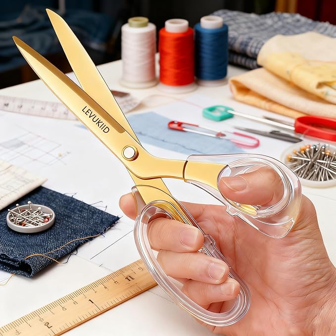 scissors all purpose, Titanium Coated Blades and Ergonomic Clear Handle, Clear Gold scissors for Office Desk, Modern Design for Craft, Sewing, fabric,Office/Gold