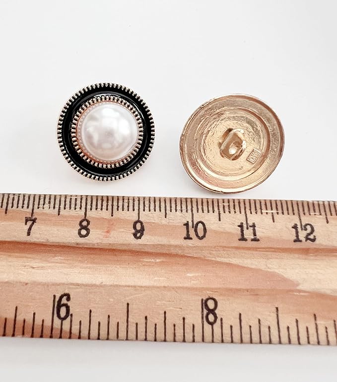 PEPPERLONELY 10PC Faux Pearl Metal Buttons for Clothing, Jeans, Crafts, Pants, Blazer, Sewing, Jacket, Jewlery Making (Gold/Black, 20mm)