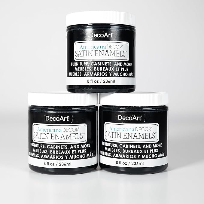 DecoArt Americana Decor Satin Enamels Paint – Classic Black, 3 Pack (8 fl oz) – Satin Finish DIY Paints for Furniture, Home Décor & Craft Projects