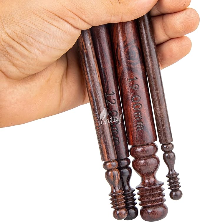 INTAJ Rosewood Jumbo Crochet Hook Set Handmade, 15 Sizes Upto 25MM Wooden Crochet Hooks for Knitting, Size Engraved - Wooden Yarn Bowl Crochet Hook Accessories (Set of 10 3.5-19mm, Rosewood)