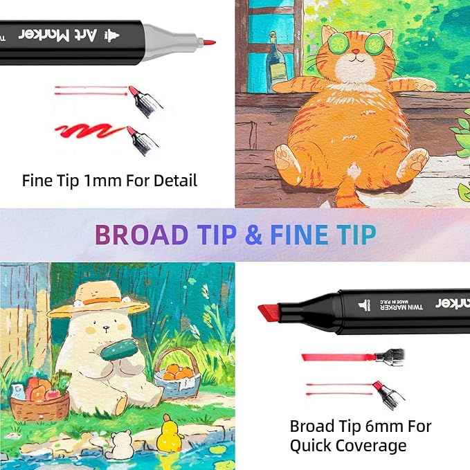 100 Colors Dual Tip Alcohol Markers Set, Chisel & Fine Point, plus 1 Colorless Blender, Professional Art Markers for Blending, Adult Coloring Books, Sketching, Architecture Design, Non-Toxic
