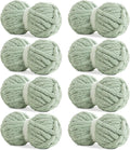 HOMBYS Sage Green Chunky Chenille Yarn for Hand Knitting,Fluffy Soft Jumbo Yarn Crocheting,Super Bulky Big Yarn for Chunky Blanket,Large Thick Arm Knitting Yarn,8 Pack Plush Yarn