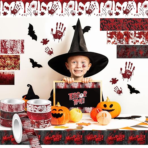 Adirasenotek Halloween Washi Tape Bloody Printing Tapes Spooky Bloodstain Pattern Masking Tapes 12 Rolls,for Gifts Wrapping DIY Art Crafts Wrapping Decor