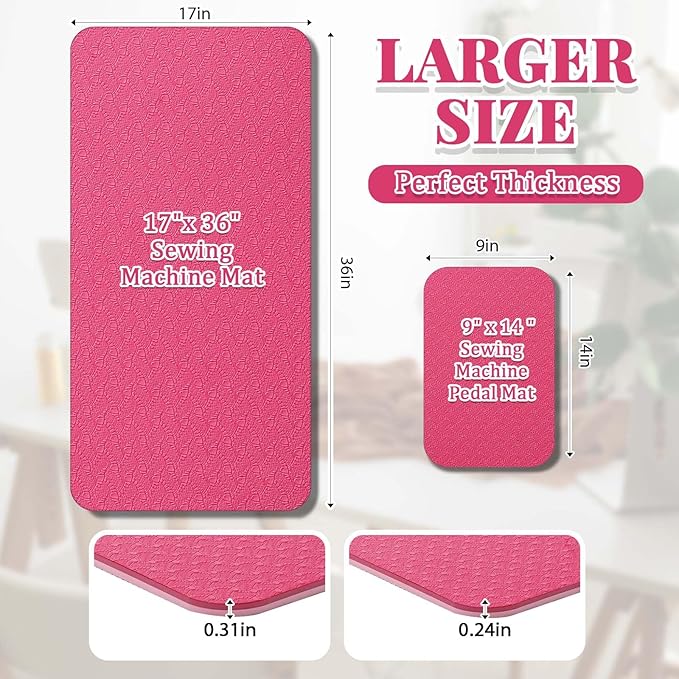 2 Pcs Sewing Machine Muffling Mat Pedal Sewing Mat Reduce Vibrations Noise No Slip Machine Accessories for Quilting(17" X 36" and 9" X 14",Red Pink)