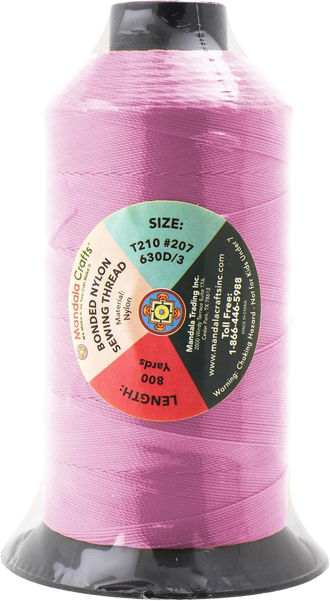 Mandala Crafts Size 207 630D T210 Bonded Nylon Thread - Pink 800 YDs Tex 210 Heavy Duty Sewing Threads for Leather, Jeans, Weaving, Outdoor Marine Upholstery
