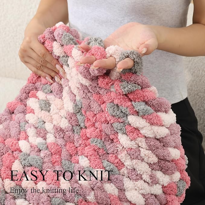 Chunky Yarn for Hand Knitting, No7 Thick Yarn, 250Grams 32Yards, Pack of 4, Perfect for Knitters and Crafters (cherryBlossoms Fall)