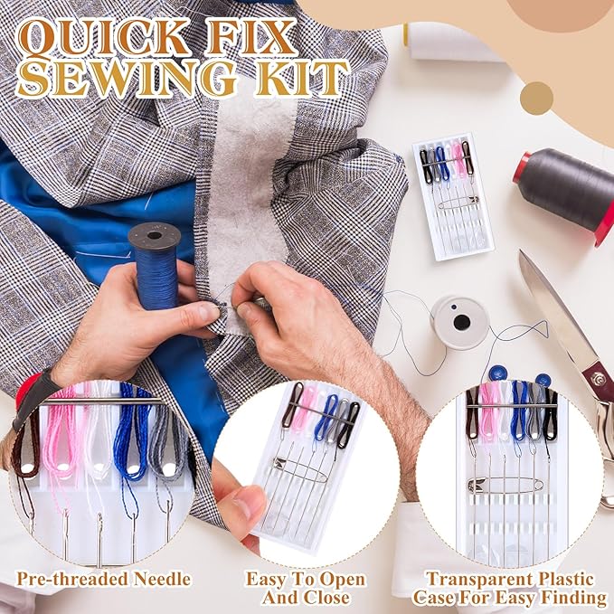Leyndo 60 Boxes Quick Fix Sewing Kit Pre Threaded Needle Travel Kit Personal Needle and Thread Mending Sewing for Christmas Cloth Repairing Home Necessities(Random Color,6 Threads)