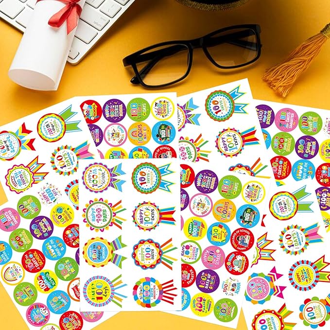 192 PCS Happy 100 Days of School Stickers for Kids, 100th Day Smarter Badge Reward Stickers, Teacher Reward Smarter Sticker School Party Favors