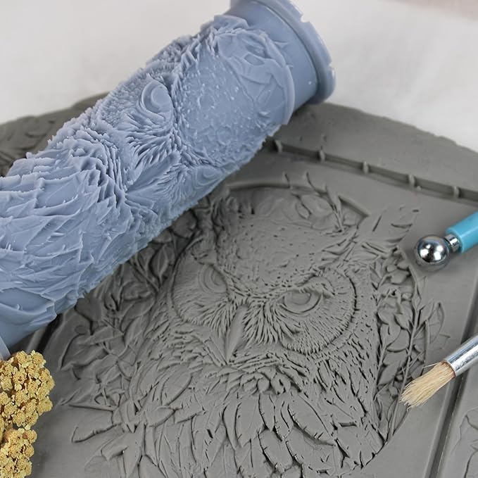Owl Clay Texture Roller (4") - Winter Set #01 - Embossing Pattern Roller for Polymer & Ceramic Clay, Pottery & Crafts