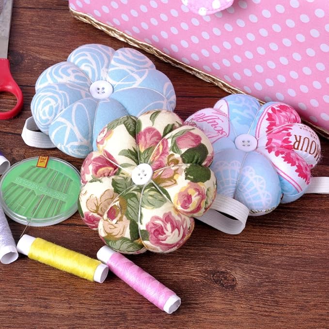 eZAKKA Pin Cushion Polka Pumpkin Wrist Pin Cushions Wearable Needle Pincushions for Sewing Quilting Pins Holder (Flowers)