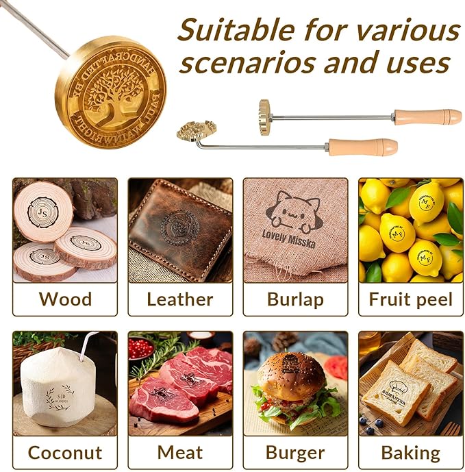 Custom Branding Iron,Personalized Logo Metal Stamp for Wood Burning, Leather,Cake & Meat, Flame Heated Handheld Tool for Woodworking, BBQ, Wedding & Personalized Christmas Gifts & Handcraft
