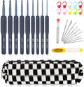 Aeelike 31pcs Crochet Hook Set, Classic Navy Crochet Needles Ergonomic with Grips for Arthritic Hands, Crocheting Kit with Knitting Supplies & Black White Case, Ideal Gift for Hand Beginner Lover