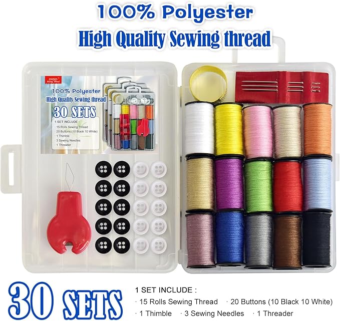 Mini Sewing Kit, Portable Sewing Kit, Portable Travel Sewing Box Kit for Adults Supplies Repair Project (30)