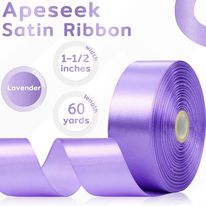 60 Yards Lavender Ribbon 1-1/2 Inch, Solid Lavender Purple Satin Ribbon for Gift Wrapping, Crafts, Flower Bouquet, Wedding, Baby Shower, Easter, Christmas, Halloween