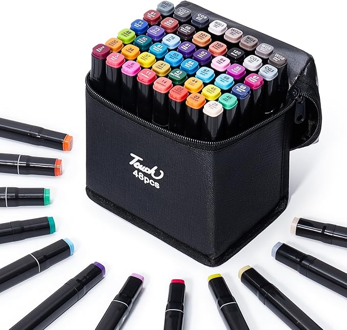 48 Colors Alcohol Markers - Dual Tip Permanent Art Markers Set for Coloring Drawing Painting, Fine and Chisel Tip Alcohol Based Pens with Storage Case for Adult Artists