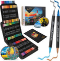 120 Colors Dual Tip Acrylic Paint Markers, 60Pcs Dual-Colors Brush Tip Paint Pens Stocking Stuffers for Rock, Wood, Fabric, Glass, Ceramic, Christmas Gifts for DIY Crafts Art Supplies