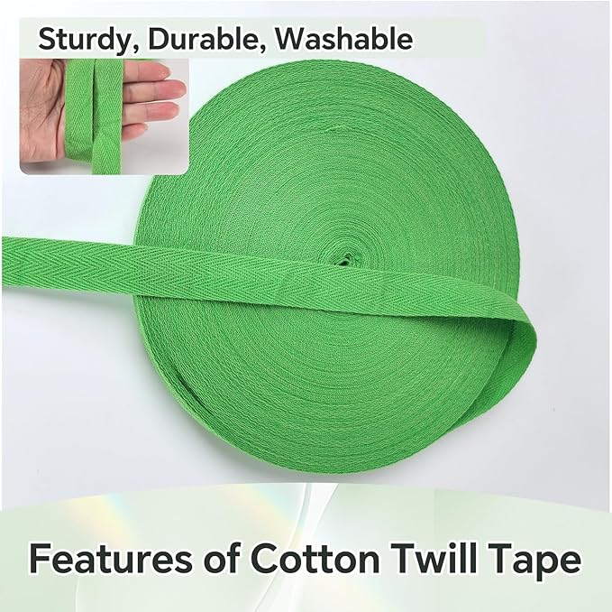 40 Yards Herringbone Twill Tape for Sewing,Pet Collar,Gift Wrapping Home Deco -3/4 inch Green Cotton Webbing Straps-Natural Bias Binding Tape for Handles, Crafting & DIY Projects
