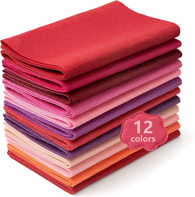 Large Stiff Felt Sheets Bundle Felt Fabric Sheets for Crafts 12 Rolls 8"x35" Soft Red Color 12 Assorted Colors Felt Pack for DIY Craft Sewing Squares Nonwoven Patchwork (Red)