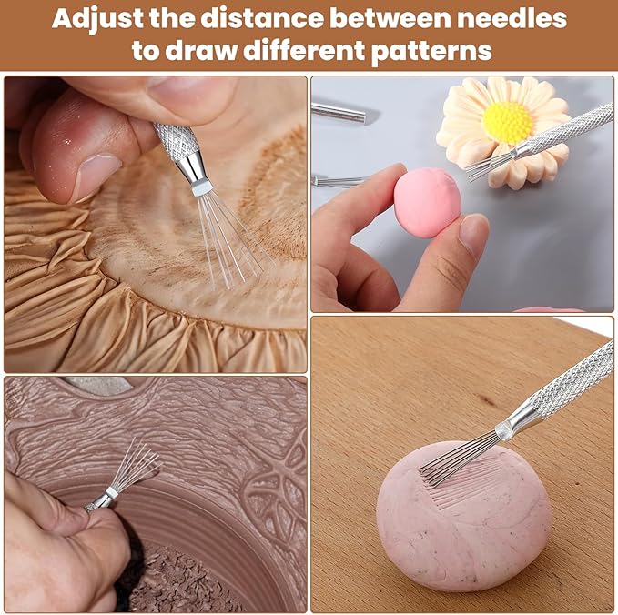 3 in 1 Clay Needle Tools, Wire Feather Texture Tool, Sculpting Ceramics Pottery Carving Tools for Model Clay Supplies, Air Dry Clays Tool for Dotting Sewing Modeling Carving