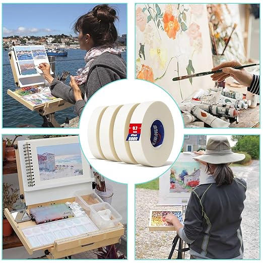 2 Pack Artist Tape for Watercolor Paper, White Art Masking Tape for Drafting Painting Canvas Framing - Acid Free 0.5" x 148 FT & 1" x 148 FT