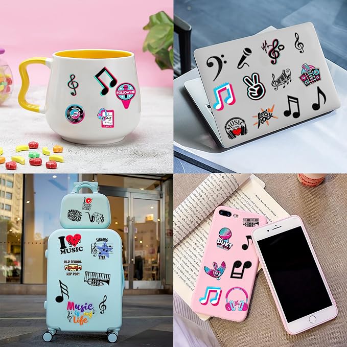 (96PCS) Music Note Notes Musical Motivational Pre-Cut Temporary Tattoos for Kids Birthday Themed Party Supplies Decorations Favors Super Cute Instrument Stickers Tattoo Gifts for Boys Girls Rewards