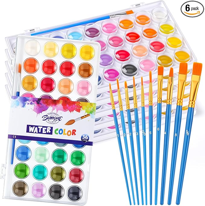 6 Set Watercolor Paint Set 36-color Watercolor Paint with 10 Brushes Painting Sets Portable Water Color Supplies for Artists Beginners Adult Christmas Gift