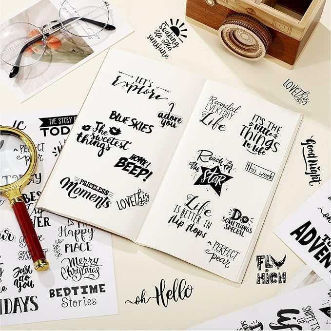 Laumoi 546 Pcs 24 Sheet Scrapbook Stickers Vintage Words Stickers for Journaling Inspirational Nice Words Sentences Waterproof Aesthetic for Family Water Bottles Laptop(Vivid Style)