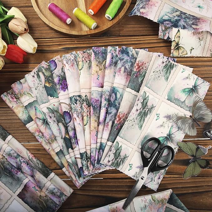 HunnmingRe 20 Pcs 10''x10'' Vintage Butterfly Quilting Fabric Square Retro Butterfly Quiltted Fabric Bundle Multicolor Floral Precuts Printed Patchwork Supplies for Holiday DIY Sewing Craft