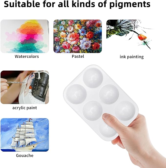 12 PCS White Plastic Paint Tray Palettes, 6 Well Rectangular Watercolor Oil Palette for Kids, Adult, Student Artist Craft Palettes,Painting Tray for Painting Party, DIY Craft and Art Painting