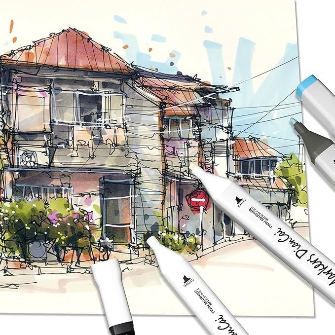 wyewye Alcohol Markers Set 80 Colors,Art Supplies Marker for Adults, Dual Tip Drawing Pens for Artists,Marker for Artists, Ideal Painting Pen for Drawing,Sketching and Designing(White)