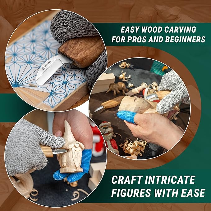 BeaverCraft Wood Carving Kit for Beginners S16 – Whittling Knives Sloyd, Chip Wood Carving Knife, Basswood Blocks for Carvers - Whittling Tools Set