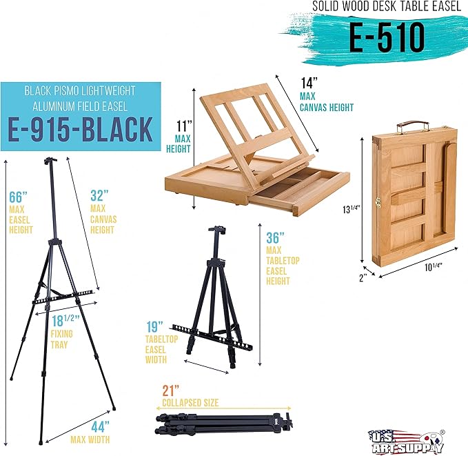 U.S. Art Supply 133-Piece Artist Painting Kit - Aluminum & Wood Easel, 24 Each (Acrylic, Oil, Watercolor Paints), 8 Canvases, 44 Brushes, 4 Paint & Sketch Pads - Painting Kits for Adults, Gift Set