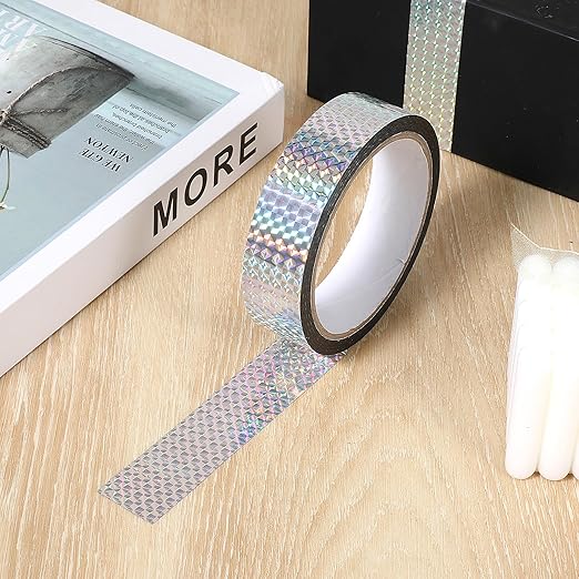 Reflective Holographic Adhesive Tape, Reflective Tape for Birds, Holographic Ribbon, Self-Adhesive Bird Scare Ribbon for Keep Birds Away, DIY Crafts, Daily Home Use(1inch 54 Yard)