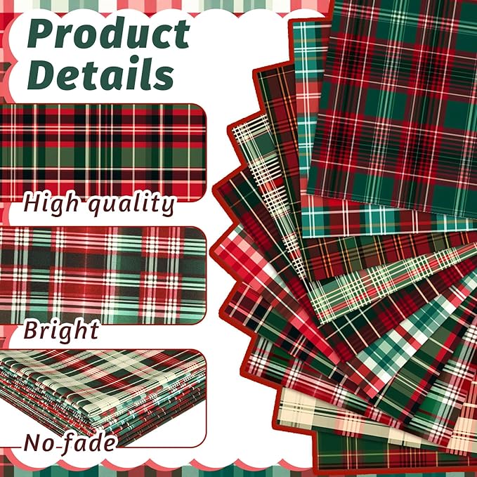 Hahafelt 10 Pcs Vintage Plaid Christmas Quilting Fabric 18 x 22 Inch Retro Homespun Fabric Jelly Squares Lattice Rustic Precut Buffalo Grid Quilting Strips for Xmas Craft Sewing DIY