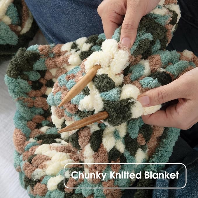 Hombys 8 Pack Giant Chunky Yarn for Crocheting & Knitting, Super Bulky Soft Fluffy Tie Dye Plush Yarn, Mixed Color Thick Chenille (Green, White Multi)