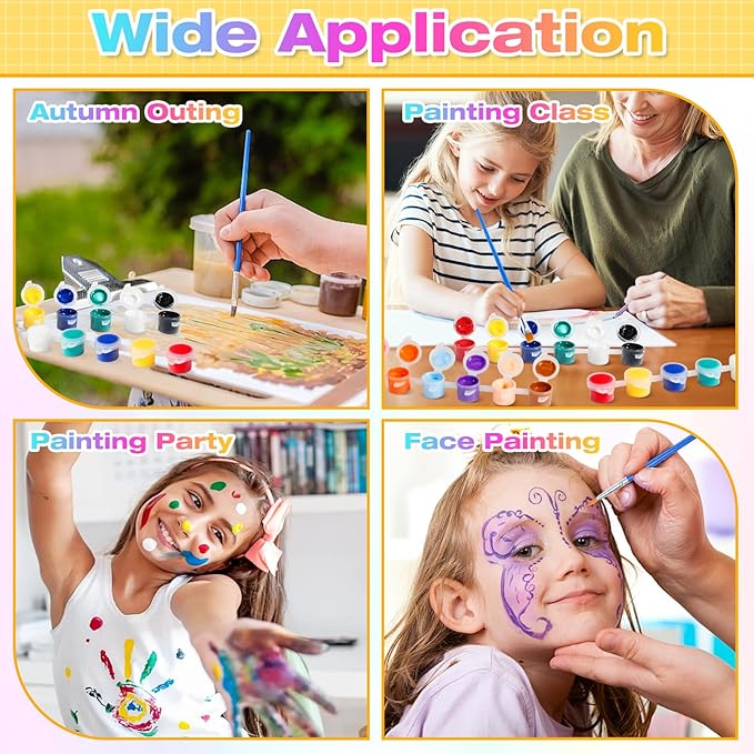 20 Pack Mini Acrylic Paint, 12 Colors Acrylic Paint Strips with 44 Painting Brushes, Washable Mini Painting Kit for Home Birthday Party Favors Art Supplies