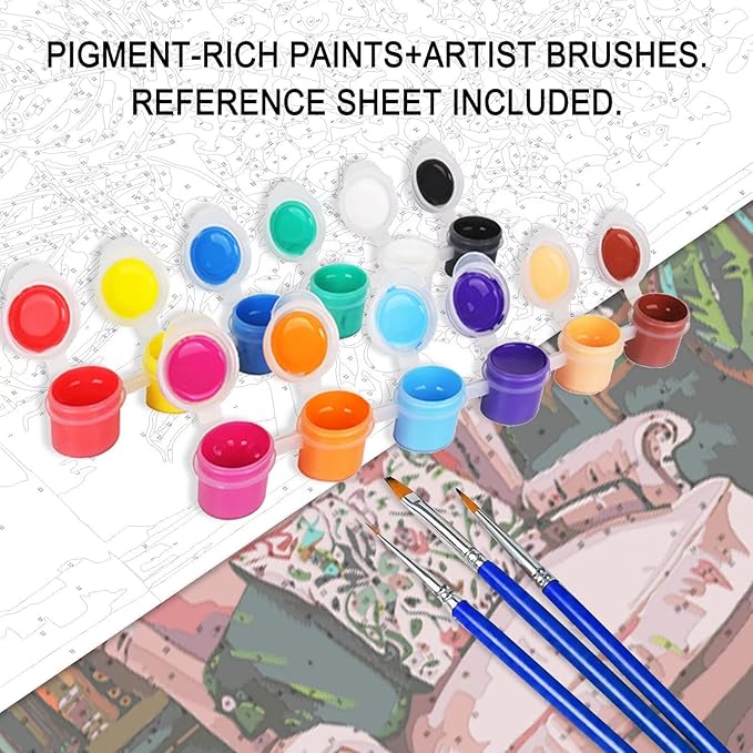 Paint by Numbers Kits Retro European Style DIY Oil Painting Kits on Canvas with Paint Brushes and Acrylic Pigment Flower Violin Book 16x20 Inch Paint by Number for Adults Home Wall Decor(Manual Frame)