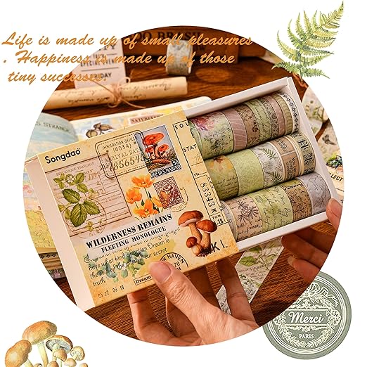20 Rolls Vintage Washi Tape Set Retro Arts Adhesive Tapes Fleeting Monologue Decorative Masking Tape Sets for Craft, Kids, Scrapbook, DIY, Gift Wrapping (Wilderness Remians)