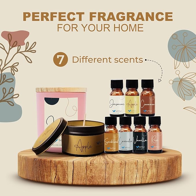 SoftOwl Premium Soy Candle Making Kit with Electric Melter - Soy Wax, Big 7oz Jars & Tins, 7 Pleasant Scents, Color Dyes & More - Perfect as Home Decorations - DIY Starter Scented Candles Making Kit