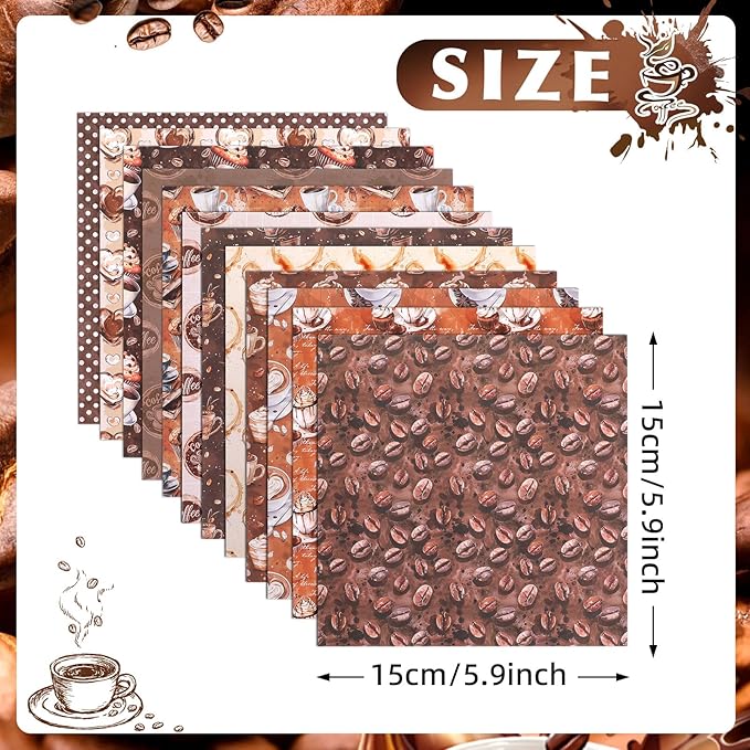 Konsait 24 Sheets Coffee Origami Paper 6x6, Single Sided Craft Paper Sheets Pattern Papers Coffee Party Decorations Decorative Cardstock for Card Making Supplies Scrapbook Supplies