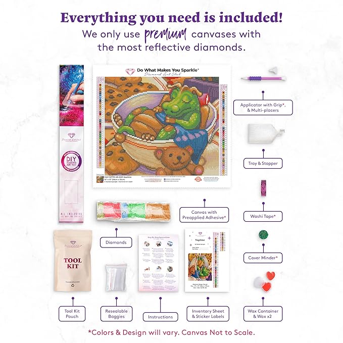 DIAMOND ART CLUB Naptime Diamond Painting Kit, Fun DIY Crafts for Adults, Round Diamond Art Canvas, 15" x 13"