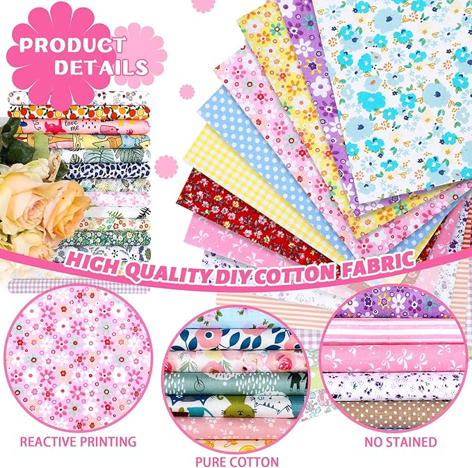 Tudomro 70 Pcs 10 x 10 Inch Cotton Fabric Squares Multicolor Quilting Fabric Bundles Precut Printed Patchwork Materials for Holiday DIY Crafts Cloths Handmade(Elegant Style)