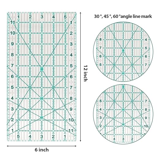MANUFORE Quilting Ruler 6 * 12in Sewing Acrylic Anti-Slip Metric Ruler DIY Quilting Tools with Clear Printed Lines for Precise Cutting